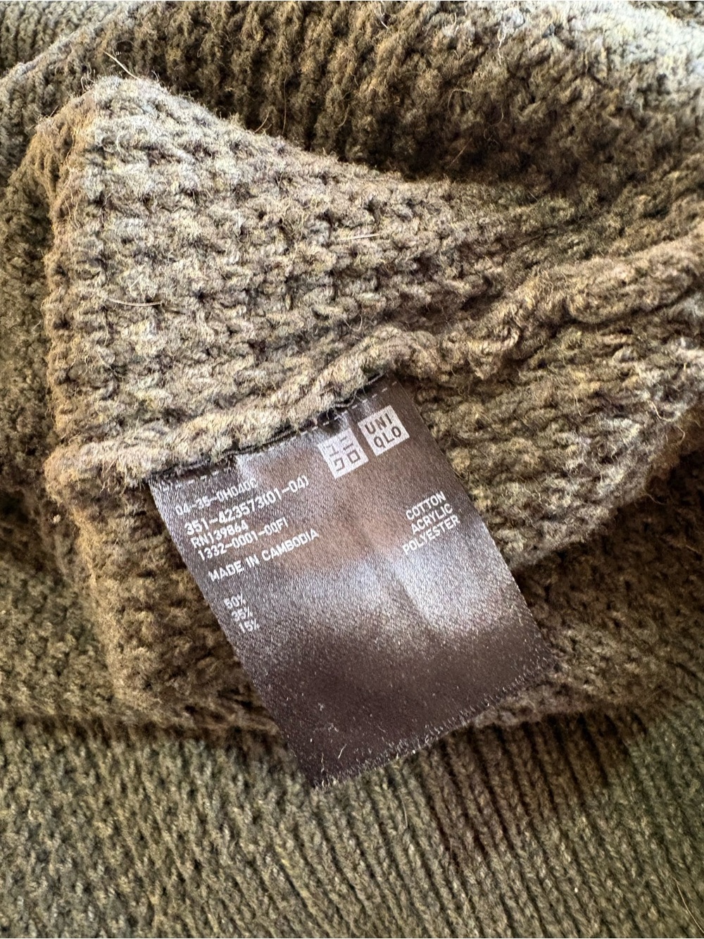 Uniqlo Mens Waffle Knit Crew Neck Sweater Green Cotton Blend XL Preppy - Picture 8 of 8